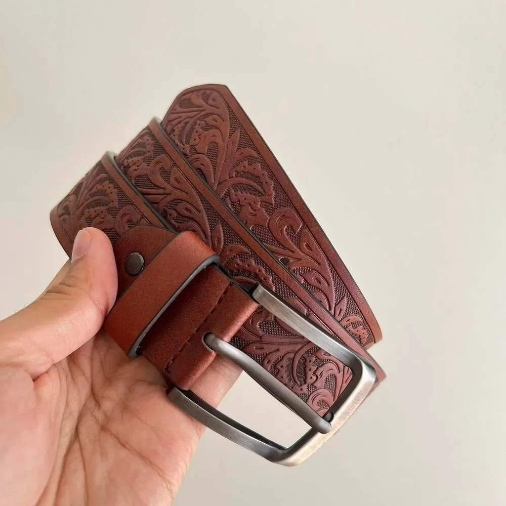 vintage style american western bike tread look grunge brown floral belt